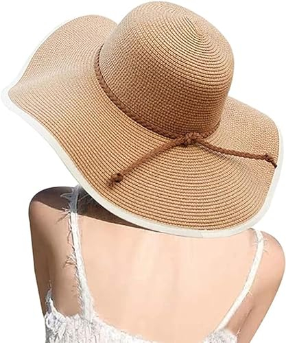 DRESHOW Femme Capeline Chapeau de Paille Chapeau à Large Bord Casquettes Anti-Soleil Respirant Anti UV Chapeau de Paille Plage Chapeau de Soleil UPF 50+