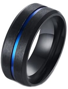 Whoiy Herren Ringe Gravur Personalisiert Mittelrille 8MM Ringe Freundschaftsringe, Edelstahl Matt Ausgefallene Eheringe Schwarz Blau für Ihn Größe 62 (19.7)