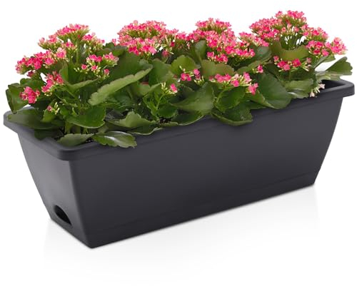 DKIEI 5 Pcs Large Flower Planter Outdoor Plastic Vegetable Plant Pot With Drainage Holes & Tray, Rectangle Trough Planters For Succulent & Herbs, Window Long Pots For Balcony (Grey 49.5*19*15.7Cm)