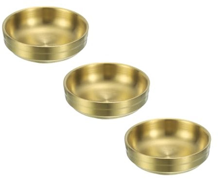 QUARKZMAN Inox Acier Sauce Plats, 3pcs Rond Trempage Ppouce Bols, Salade Venaigrette Assiettes pour Restaurant Maison Cuisine Outils Or