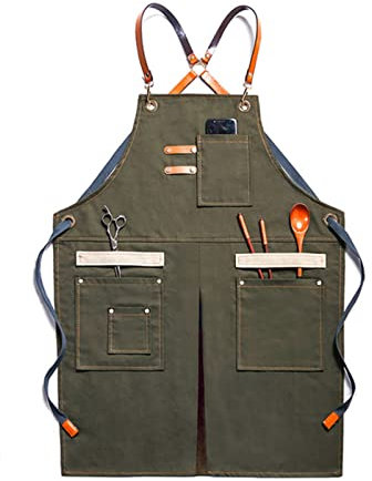 LJHSSNUE Delantal Trabajo Delantal de trabajo Carpintería Carpintero Artesano Lona Exterior para Hombres y Mujeres (Color : Verde, Size : 60x75cm)