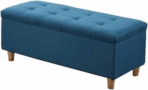 Brandschutz-Klapphocker mit Stauraum, 89,9 cm, rechteckiger Schuhwechselhocker, Schwammkissen aus Baumwollleinen, mit Stauraum, Spielzeugkiste, Rahmen aus massivem Holz, belastbar