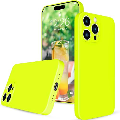 BOGASYL Compatible with iPhone 14 Pro Max Case Fluorescent Yellow, Soft Silicone Full Covered Protective Phone Cover Case with Microfiber Lining for iPhone 14 Pro Max 6.7 inch (Fluorescent)