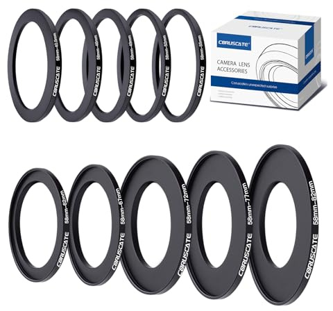 10Pcs 58mm Filter Ring Adapter Set,Filter Metal Stepping Rings for All Brands UV ND CPL 58-40.5mm,58-46mm,58-49mm,58-52mm,58-55mm,58-62mm,58-67mm,58-72mm,58-77mm,58-82mm