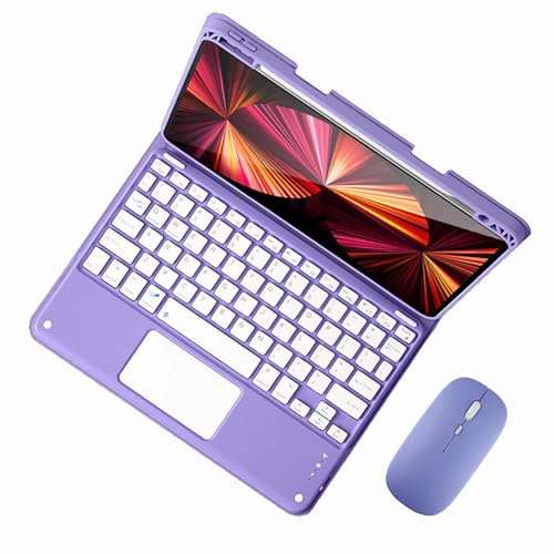 GUPENAA Tastatur Hülle für iPad 6/5. Generation 2018 2017, Air 2/Air 1, Pro 9,7 mit Touchpad, Integrierter Bleistifthalter, Magnetische Abnehmbare Kabellose Bluetooth-Tastatur mit Maus,Lila