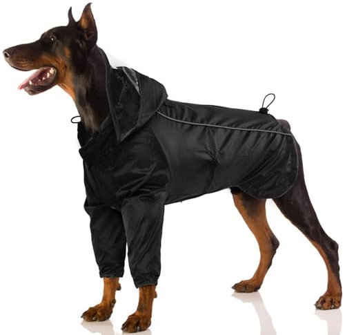 Hunderegenmantel mit Abnehmbare Kapuze, Verstellbare Hunderegenjacke Regencape Hundejacke Regen Poncho Regenmantel Hund Groß(Schwarz, XL)