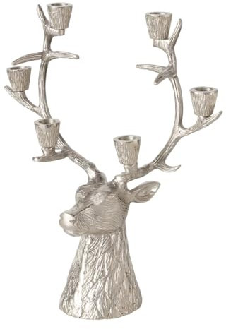 Hirsch Theodor Kerzenleuchter, vernickelt Aluminium, galvanisiert, 35,5 cm lang, 11 cm breit, 40 cm hoch, für mehrere Stabkerzen