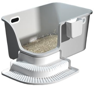 Cenz-888 Cat Litter Tray, Plastic Litter Box, Large High Sided Cat Litter Box with Waste Scoop and Filter Pedal, No Leakage, Easy to Clean, Pet Box(Gris)