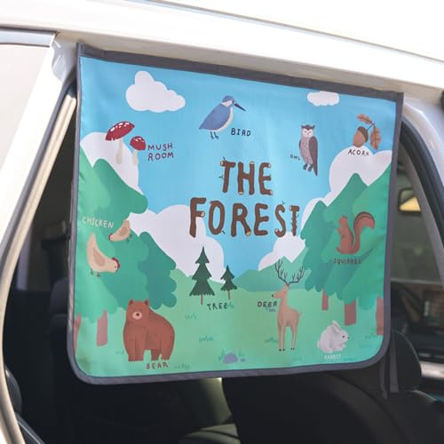 BEBEDECO Magnet Auto Sonnenschutz Vorhang für Seitenfenster für Baby Kinder - Sonnenschutz Sonnenschutz Sonnenschutz Rollo (The Forest Season2)