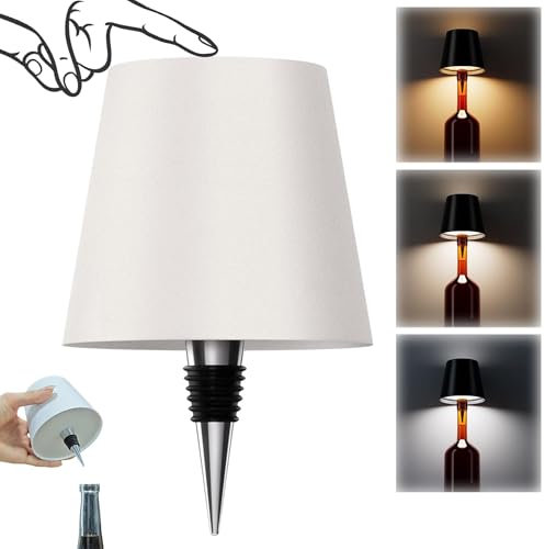 AIMARS Wireless Bottle Lamp, 3 Color Stepless Dimming Wine Bottle Lamp, LED Rechargeable Touch Control Wireless Bottle Lampshade for Bedroom, Restaurant, Bar (White, 1-Pack)