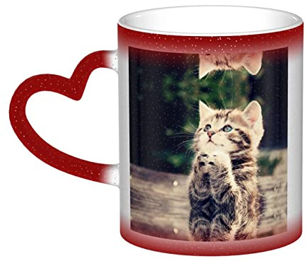 Zaubertassen mit Katzen-Kaffeemotiv – wärmeempfindliche, personalisierte Tassen mit Farbwechsel im Himmel, Geburtstagsgeschenk