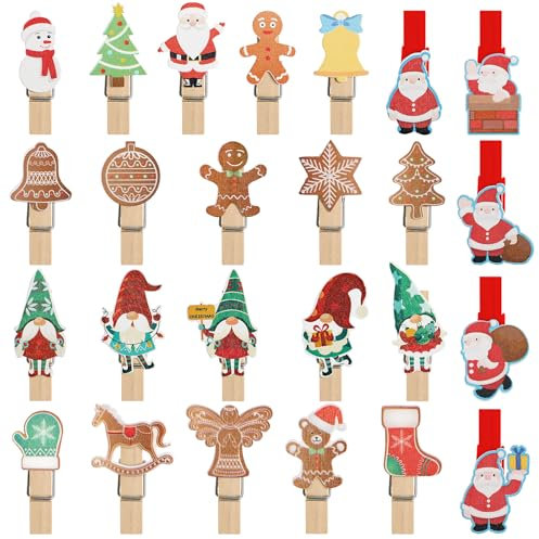 BOFUNX 50pcs Mini Pinzas de Navidad Clips Pequeñas de Madera para Fotos Accesorios Decorativos de Cuerda para Fotos Manualidades de Pared Árbol de Navidad Decoración Navideña