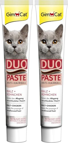 GimCat Duo Paste Anti-Hairball Malz und Hühnchen - Katzensnack fördert den Abgang verschluckter Haare - 1 Tube (1 x 50 g) (Packung mit 2)