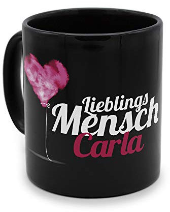 printplanet - Tasse Schwarz mit Namen Carla - Motiv: Lieblings Mensch - Namenstasse, Kaffeebecher, Mug, Becher, Kaffeetasse