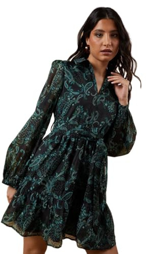 Oasis Organza Collared Mini Dress, 12, Teal