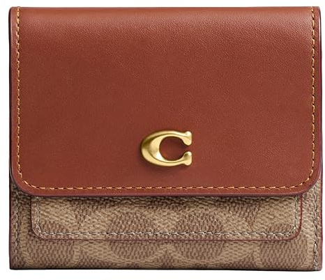 Coach Women's Mila Small Flap Wallet in Signature Canvas Accessory-Travel, B4/Tan Caramel
