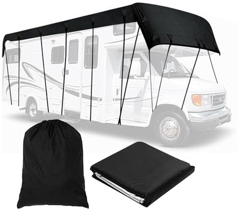 LFLIFENG Wohnwagen Schutzhülle 210D Oxford-Gewebe Wohnwagen Schutzdach Zusammenklappbar, Leicht Zu Reinigen Sonnensegel Auto Camping Geeignet Für Jede Jahreszeit Und Jedes Klima,Black-12m×3m