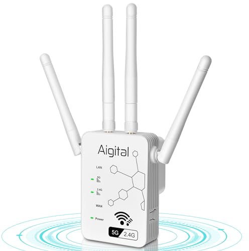 1200Mbit/s WLAN Verstärker Repeater, 5G & 2.4G Dualband WiFi Extender Booster mit LAN anschluss, Kompatibel zu Allen WLAN Geräten, 802.11AC/B/G/N