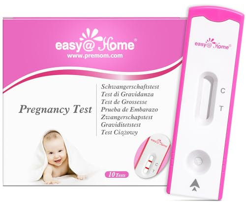 Easy@Home 10 Tests de Grossesse Cassette Précoce – Tests hCG Haute Sensibilité (10 mIU/mL), Détection Rapide et Fiable, Résultat Précis, Compatible avec l'App Premom