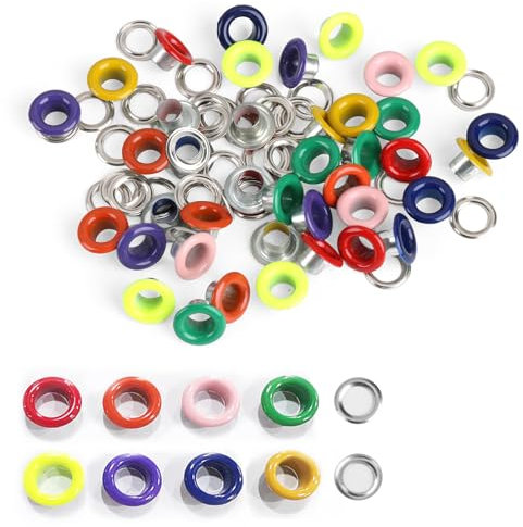 Miunpri Juego de 40 ojales, remaches de metal de 5 mm con arandelas, 8 colores para zapatos, ropa, riñonera, proyecto DIY