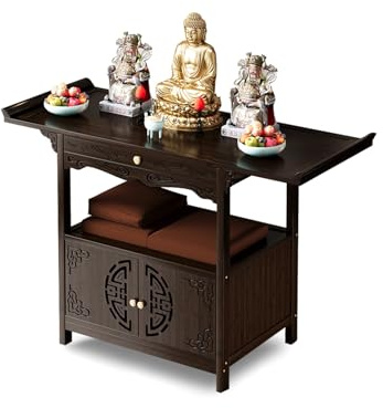 HPIRFYE Buddha-Statue-Ständer Schrein,Altartisch,chinesische Feng-Shui-Vitrine,Buddha-Brett,geeignet für Tempel,Häuser