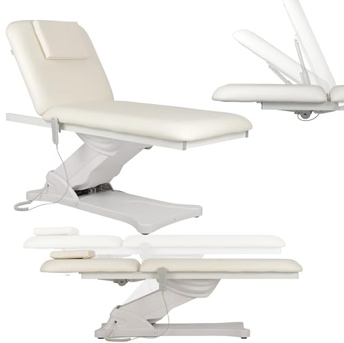 HABYS Elektrische Massageliege Camilla Ergo 2 Motoren bis 150kg (Weiß) | Kosmetikliege Elektrisch Heizung 35–60°C, Kosmetikliegen Höhenbereich 58–80 cm, Massage table Verstellbare bis 65°