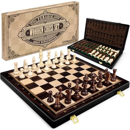 Peradix Juego de Ajedrez de Madera, Gran Formato 48 x 48 cm, con 34 Piezas Grandes y Pesadas, para Adultos y Niños (48 x 48 cm, Negro)