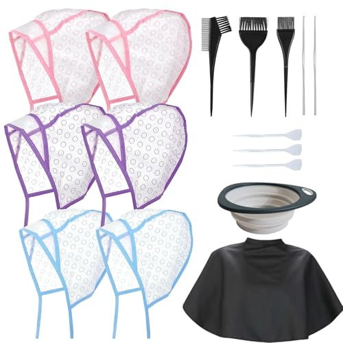 Cuffia Meches, 6 Pezzi Di Cuffia per Mèches, Con Pettine a Spazzola, Ciotola per La Tinta Dei Capelli, Mantella Antisporco, Gancio in Plastica per Donne E Ragazze