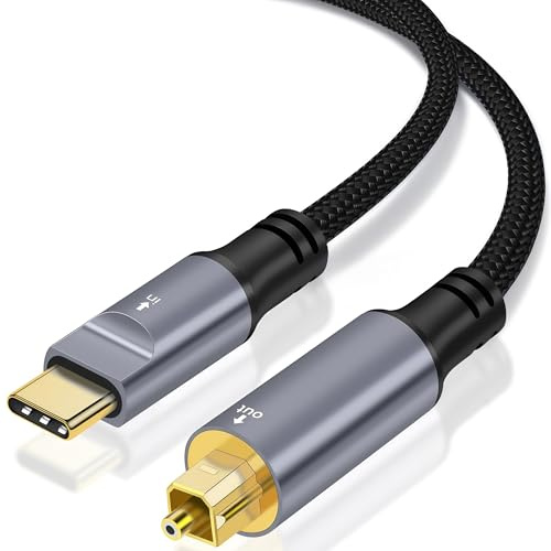 USB C to Toslink Optical Audio Cable, 1.6M Unidirectional USB C to SPDIF Port Male Digital Optic Stereo Audio Cord for Smartphone, Tablet, Laptop, TV/Soundbar, Sony PS5,Speakers & Home Theater Systems