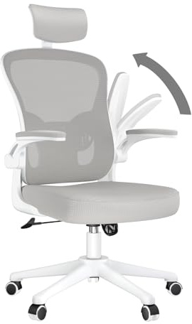 rattantree Ergonomischer Bürostuhl, Schreibtischstuhl mit Verstellbarer Kopfstütze, Armlehnen und Lendenwirbelstütze, Höhenverstellung, Atmungsaktiver Rückenlehne, Drehstuhl für Büro, Grau