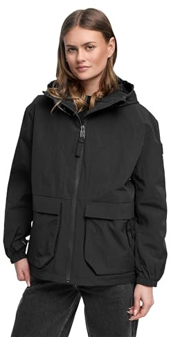 Navahoo Damen leichte wasserdichte Übergangsjacke kurze Jacke mit wasserdichtem Reißverschluss, Pattentaschen und verstellbarer Taillenweite Donnerwetter 14 S-3XL