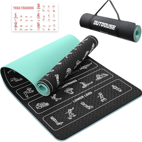 OUTDOUSE Yoga Matte,70 gedruckte Yoga-Posen, TPE-Material rutschfest,Gymnastikmatten mit Aufbewahrungsriemen, Yogamatten für Frauen und Männer, 181x63x0,6cm