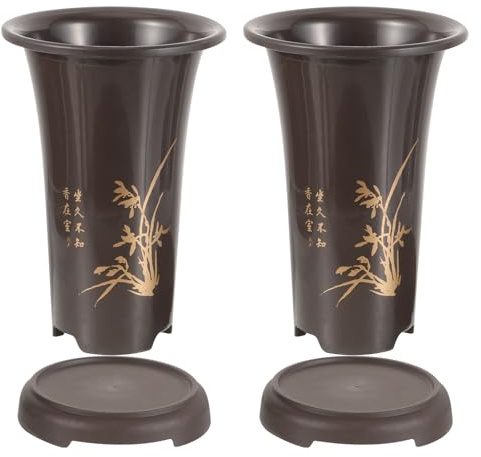 GAROZATION Macetas para Orquídeas de Cerámica Estilo Barro Púrpura Grande Plato, Juego de 2 Unidades, Maceteros para Jardinería Interior y Exterior, Drenaje Eficaz para Plantas y Flores
