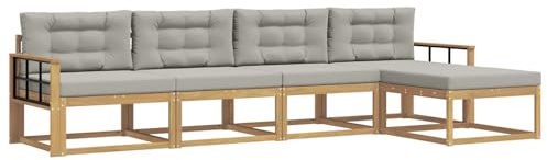 vidaXL Outdoor-Sofagarnitur 4 pcs Weiß und Hellgrau Polyester, Gartenmöbel Set, modern, wetterfest, Sitzgruppe, Ecksofa, Akazienholz, braun, modulare Lounge