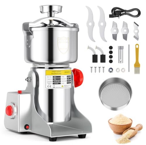 Molinillo de Cereales Eléctrico 3500W 36000 rpm, Molinillo de Granos Portátil 800g – Acero Inoxidable, Protección Sobrecarga, Ideal para Harina Casera, Café y Especias