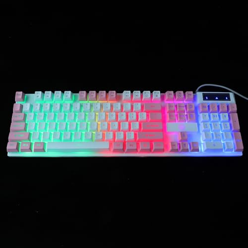 ABOOFAN Clavier Gamer Mécanique USB Touches LED Rvb, Design Ergonomique et Drainage Arrière, pour Utilisation Bureau, Coloris Rose