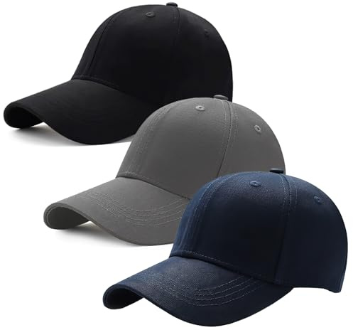 Baseball Caps für Herren and Damen, 3 Stück Baumwolle baseballkappe | Verstellbar Mützen Schirmmütze Kappe Basecap für Golf, Laufen, Outdoor-Sport, Blau+Grau+Schwarz