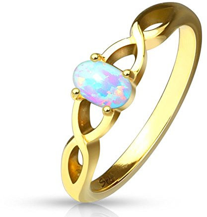 Paula & Fritz® Ring aus Edelstahl Chirurgenstahl 316L vergoldet Wellenmuster mit ovalem Opal 57 (18)