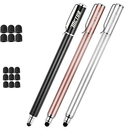 METRO 2 en 1 Stylet Stylus Pointe Fine Écran Tactile Capacitif Stylo+ 15 Embouts de Rechange pour Smartphones Comprimés iphone ipads (Noir/Rose Or/Argent)
