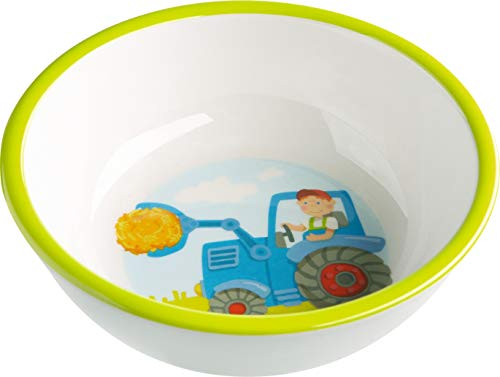 HABA Kinderschüssel Traktor – Praktische Melamin-Schüssel – Rutschfest – Spülmaschinengeeignet – Ab 12 Monaten – 1302819001