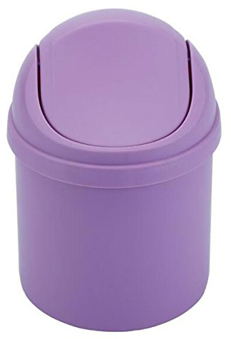 OUUD Crasy Shop Plastic Mini Desktop Trash Can Small Countertop Storage Box with Swing Lid,4L (Purple)