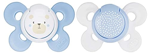 Chicco PhysioForma Comfort Schnuller 2-6 Monate, Baby Schnuller mit Silikonsauger, unterstützt die physiologische Atmung und die richtige Mundentwicklung, blau in verschiedenen Farben, 2 Stück