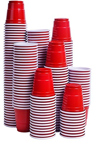 TashiBox Disposable Mini Red Shot Glasses - 2.5 Ounce - 200 Count - Mini Party Cups, Jager Bomb, Jello Shots, Sample Cups.