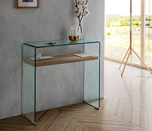 DUGARHOME - Recibidores Modernos de Cristal - Consola Cristal Estante Madera (80x30x76)