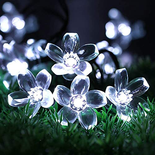 KINGCOO Solarlampen Blumen Schnur Lichter Außen, Wasserdicht 23ft/7m 50 LED Pfirsichblüte Kirschblüte Solar Lichterkette für GärtenHäuser Hochzeit Weihnachtsfeier Dekorationen(Weiß)