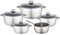 Baumalu, Batterie 9 Pièces INOX en Acier Inoxydable, Couvercle en Verre avec Bord Inox et Trou Vapeur, Compatible Tous Feux et Induction, Résistant au Lave-Vaisselle