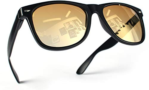 Miobo Retro Sonnenbrille, verspiegelt, Nerd-Design, Unisex, Club-Stil, UV400, XS, Schwarz Gold