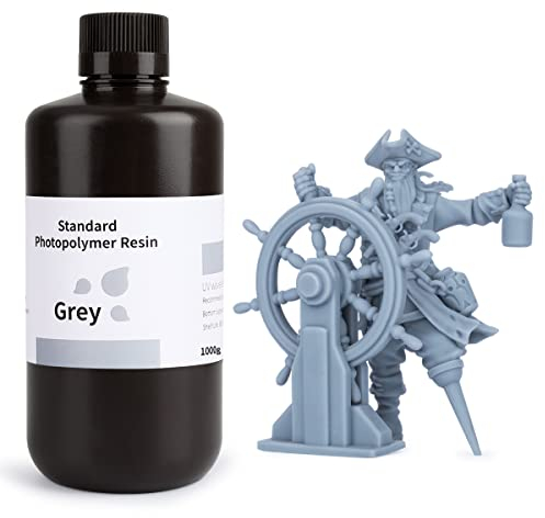 ELEGOO 3D Drucker Resin, UV 405nm Standard Resin mit Hohe Präzision und Schnelle UV-Härtung für MSLA/DLP/LCD 3D Drucker, Photopolymer-Kunstharz Flüssige 3D-Druckmaterialien, Grau 1000g