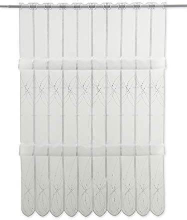 Clever-Kauf-24 Cliprollo Grafik Bestickt weiß mit Höhe 145cm (ungerafft) | Breite der Gardine frei wählbar in 8cm Schritten | Gardine | Panneaux Klipsrollo Raffgardine mit Stickerei|