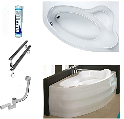 ECOLAM® große Badewanne Eckwanne Comfort 180x120 cm RECHTS Acryl weiß Schürze Ablaufgarnitur Ab- und Überlauf Automatik Füße Silikon große Liegefläche für Zwei